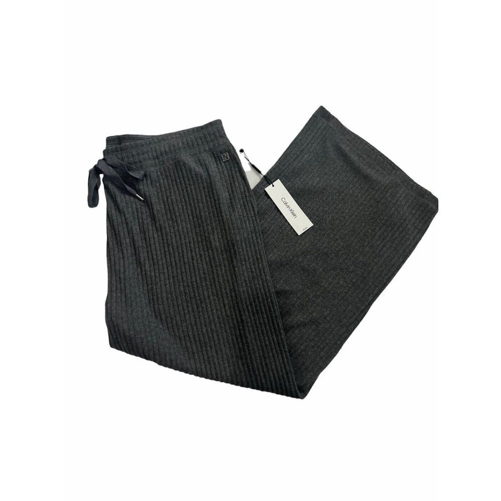 Calvin Klein Women's Elastic Waist Gray Ribbed Wide Leg Pants 1X NWT - Picture 2 of 6